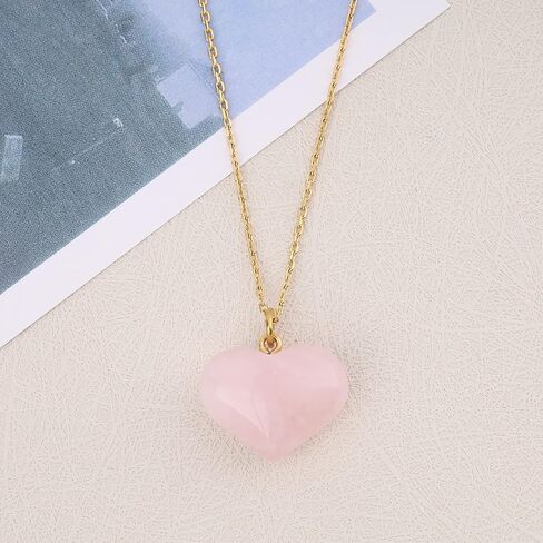 GAVU Rose Quartz Crystal Heart Pendant Necklace for Women,18K Gold Plated in Saudi Arabia