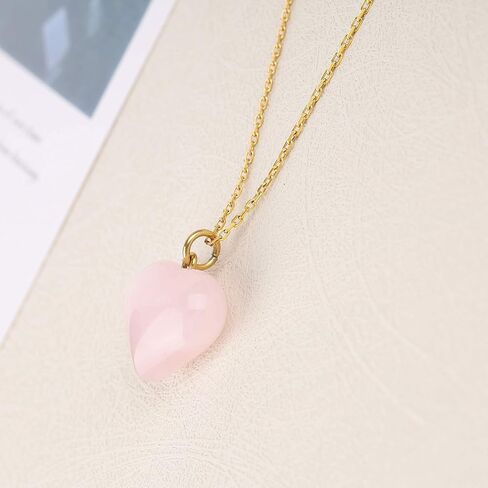 GAVU Rose Quartz Crystal Heart Pendant Necklace for Women,18K Gold Plated in Saudi Arabia
