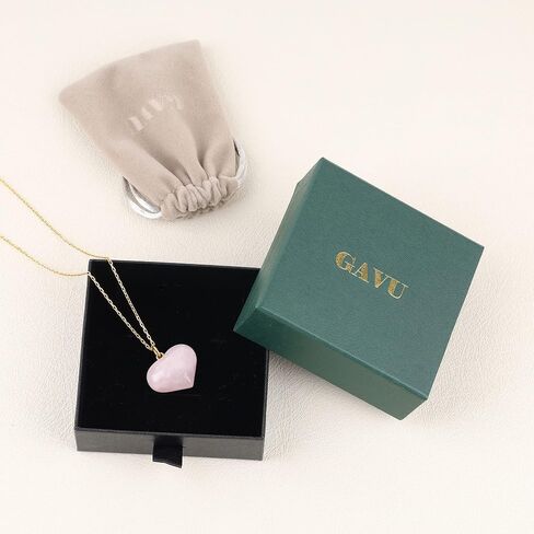 GAVU Rose Quartz Crystal Heart Pendant Necklace for Women,18K Gold Plated in Saudi Arabia