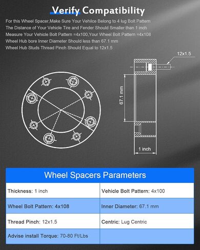 ECCPP 4x 1 inch Wheel Spacers adapters 4 Lug 4x100mm to 4x108mm 12x1.5 Studs 67.1mm fits for 2001-2011 for prius 2007-2011 for yaris 1986-2005 for Celica in Saudi Arabia