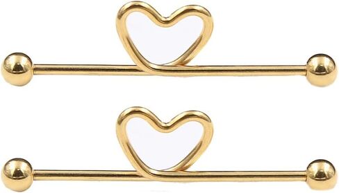 14G Heart Industrial Barbell Earrings for Women Girls Stainless Steel 38mm Long Cartilage Helix Piercing Bar Industrial Body Piercing Jewelry in Kuwait