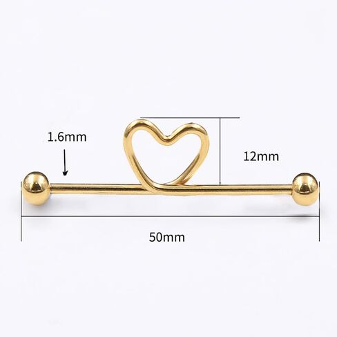 14G Heart Industrial Barbell Earrings for Women Girls Stainless Steel 38mm Long Cartilage Helix Piercing Bar Industrial Body Piercing Jewelry in Kuwait