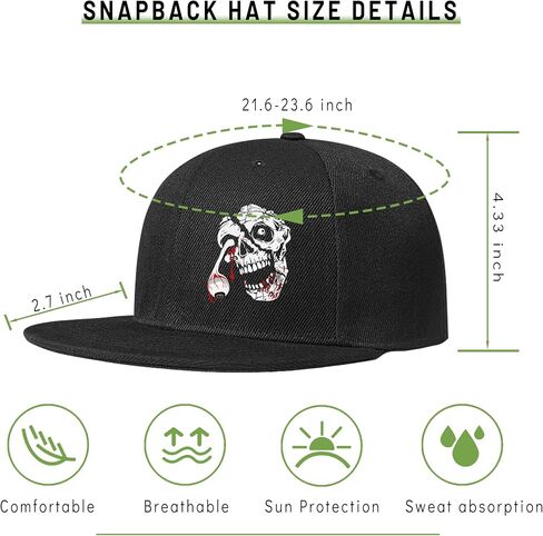 Skull Hats Rose Hat Snapback Hat for Men Skeleton Flower Mens Horror Baseball Cap Flat Bill Brim Snap Backpack Hat Boy in Kuwait