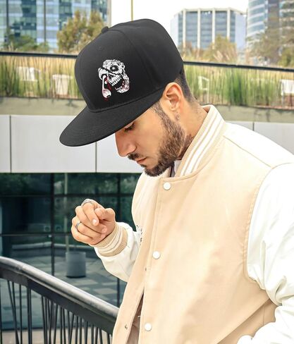Skull Hats Rose Hat Snapback Hat for Men Skeleton Flower Mens Horror Baseball Cap Flat Bill Brim Snap Backpack Hat Boy in Kuwait