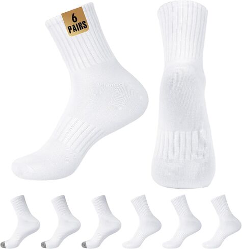 MUQU Mens White Quarter Socks - Thin Athletic Running Mid Crew Socks for Sports 6 Pairs in Kuwait