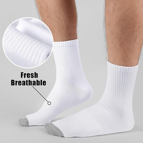 MUQU Mens White Quarter Socks - Thin Athletic Running Mid Crew Socks for Sports 6 Pairs in Kuwait