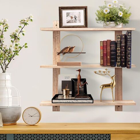 PHOENANCEE 3 Tier Floating Shelves,Long Wall Shelf,Hanging Bathroom Shelves Display Storage Rustic for Living Room Bedroom Kitchen Office Coffee Bar Decor Decorative,24 Inch,(Black) in Kuwait