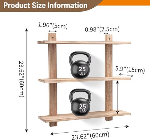 PHOENANCEE 3 Tier Floating Shelves,Long Wall Shelf,Hanging Bathroom Shelves Display Storage Rustic for Living Room Bedroom Kitchen Office Coffee Bar Decor Decorative,24 Inch,(Black) in Kuwait