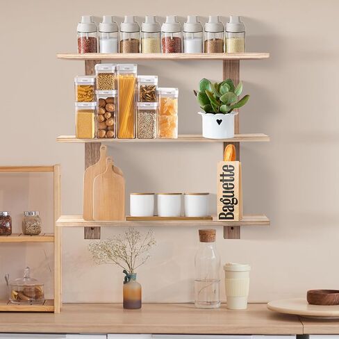 PHOENANCEE 3 Tier Floating Shelves,Long Wall Shelf,Hanging Bathroom Shelves Display Storage Rustic for Living Room Bedroom Kitchen Office Coffee Bar Decor Decorative,24 Inch,(Black) in Kuwait