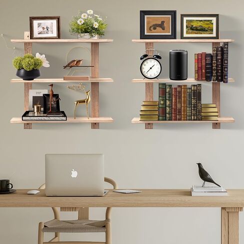 PHOENANCEE 3 Tier Floating Shelves,Long Wall Shelf,Hanging Bathroom Shelves Display Storage Rustic for Living Room Bedroom Kitchen Office Coffee Bar Decor Decorative,24 Inch,(Black) in Kuwait