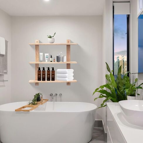 PHOENANCEE 3 Tier Floating Shelves,Long Wall Shelf,Hanging Bathroom Shelves Display Storage Rustic for Living Room Bedroom Kitchen Office Coffee Bar Decor Decorative,24 Inch,(Black) in Kuwait