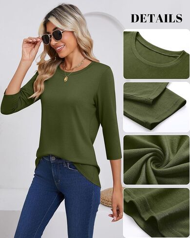 مجموعة من 3 قمصان نسائية من Riyiper بأكمام 3/4، تي شيرت كاجوال برقبة دائرية وقمصان تونيك أساسية فضفاضة ذات لون سادة in Kuwait