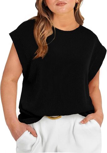 Eytino Womens Plus Size Tops Summer Cap Sleeve Crew Neck Casual Loose Solid Ribbed Knit Basic Tee Shirt(1X-5X) in Saudi Arabia