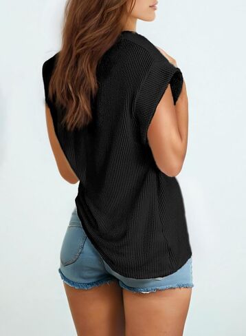 Eytino Womens Plus Size Tops Summer Cap Sleeve Crew Neck Casual Loose Solid Ribbed Knit Basic Tee Shirt(1X-5X) in Saudi Arabia