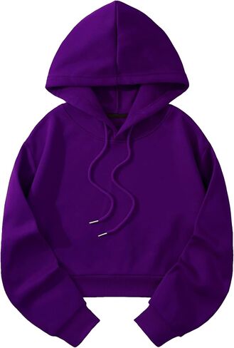 SHENHE Women's Drawstring Plain Basic Crop Top Hoodie Casual Hooded Sweatshirt Pullover in Saudi Arabia