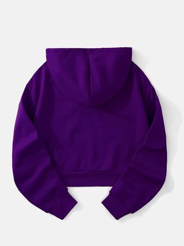 SHENHE Women's Drawstring Plain Basic Crop Top Hoodie Casual Hooded Sweatshirt Pullover in Saudi Arabia
