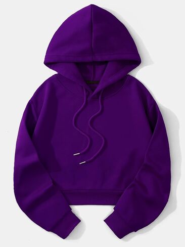 SHENHE Women's Drawstring Plain Basic Crop Top Hoodie Casual Hooded Sweatshirt Pullover in Saudi Arabia