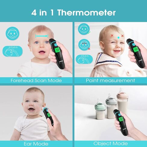 Forehead Thermometer for Adults, 4 in 1 Ear Thermometer for Kids, No Touch Baby Thermometer, Digital Thermometer with Fever Alarm and Object Measurement - Fast, Reliable and Accurate in Saudi Arabia