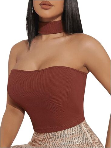 SOLY HUX Women's Halter Crop Tank Top Sleeveless Ribbed Knit Fitted Tops in Saudi Arabia