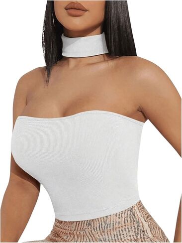 SOLY HUX Women's Halter Crop Tank Top Sleeveless Ribbed Knit Fitted Tops in Saudi Arabia