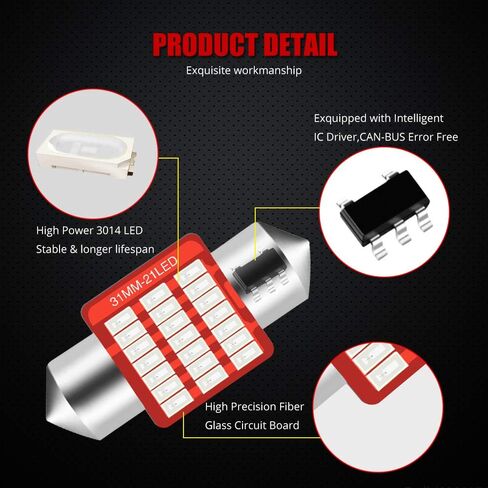YEORO DE3175 6428 LED لمبة فائقة السطوع 21SMD 3014 رقائق 31 مم CANBUS Festoon DE3021 DE3022 3175 LED خريطة قبة داخلية لخطوات صندوق السيارة أضواء مجاملة. (10 عبوات) in Kuwait
