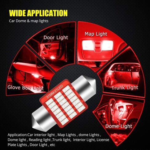 YEORO DE3175 6428 LED لمبة فائقة السطوع 21SMD 3014 رقائق 31 مم CANBUS Festoon DE3021 DE3022 3175 LED خريطة قبة داخلية لخطوات صندوق السيارة أضواء مجاملة. (10 عبوات) in Kuwait