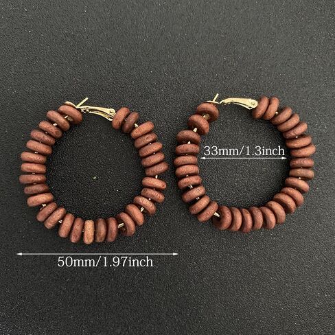 Handmade Nature Wooden Beaded Hoop Earrings Bohemian Minimalist Colorful Circle Round Wood Bead Earrings Vintage Chic Wooden Ethnic Dangle Drop Earrings for Women Statement Jewelry Gifts in Saudi Arabia