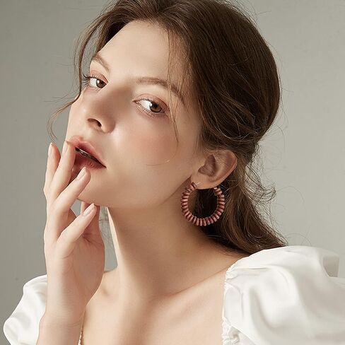 Handmade Nature Wooden Beaded Hoop Earrings Bohemian Minimalist Colorful Circle Round Wood Bead Earrings Vintage Chic Wooden Ethnic Dangle Drop Earrings for Women Statement Jewelry Gifts in Saudi Arabia