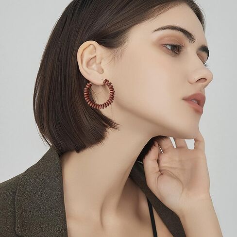 Handmade Nature Wooden Beaded Hoop Earrings Bohemian Minimalist Colorful Circle Round Wood Bead Earrings Vintage Chic Wooden Ethnic Dangle Drop Earrings for Women Statement Jewelry Gifts in Saudi Arabia