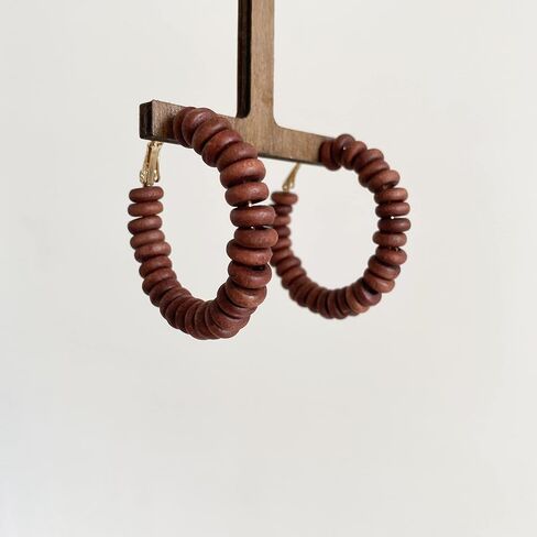 Handmade Nature Wooden Beaded Hoop Earrings Bohemian Minimalist Colorful Circle Round Wood Bead Earrings Vintage Chic Wooden Ethnic Dangle Drop Earrings for Women Statement Jewelry Gifts in Saudi Arabia