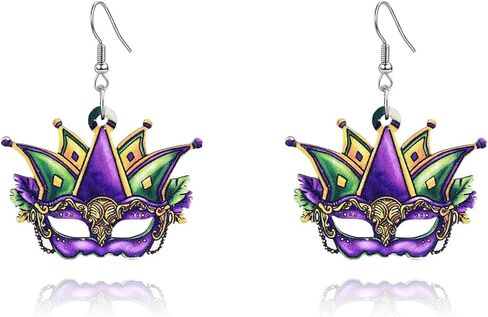 Mardi Gras Earrings for Women Mardi Gras Drop Earrings Wooden Mardi Gras Dangle Earrings Mardi Gras Costume Accessories for Women in Kuwait