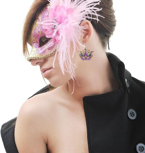 Mardi Gras Earrings for Women Mardi Gras Drop Earrings Wooden Mardi Gras Dangle Earrings Mardi Gras Costume Accessories for Women in Kuwait