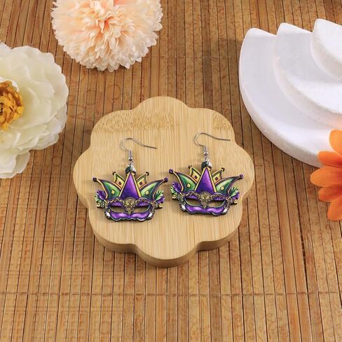 Mardi Gras Earrings for Women Mardi Gras Drop Earrings Wooden Mardi Gras Dangle Earrings Mardi Gras Costume Accessories for Women in Kuwait