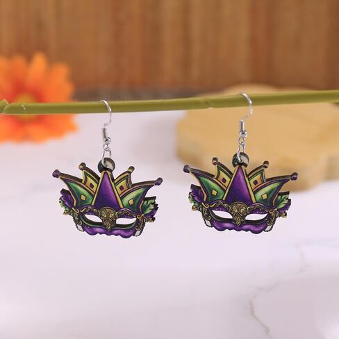 Mardi Gras Earrings for Women Mardi Gras Drop Earrings Wooden Mardi Gras Dangle Earrings Mardi Gras Costume Accessories for Women in Kuwait