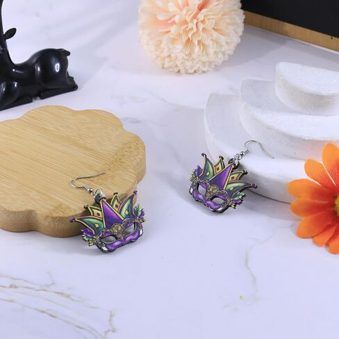 Mardi Gras Earrings for Women Mardi Gras Drop Earrings Wooden Mardi Gras Dangle Earrings Mardi Gras Costume Accessories for Women in Kuwait