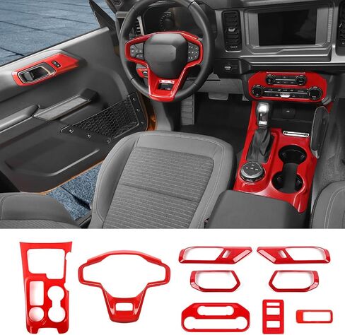 for Bronco 9PCS Interior Trim Kit, Gear Shift Panel Cover, Steering Wheel Trim, Inner Door Handle Trim Compatible with 2021-2024 Ford Bronco Carbon Fiber Interior Accessories 4-Door in Saudi Arabia
