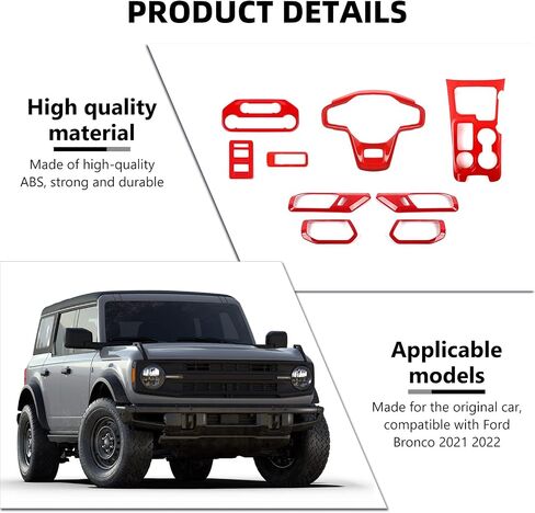 for Bronco 9PCS Interior Trim Kit, Gear Shift Panel Cover, Steering Wheel Trim, Inner Door Handle Trim Compatible with 2021-2024 Ford Bronco Carbon Fiber Interior Accessories 4-Door in Saudi Arabia