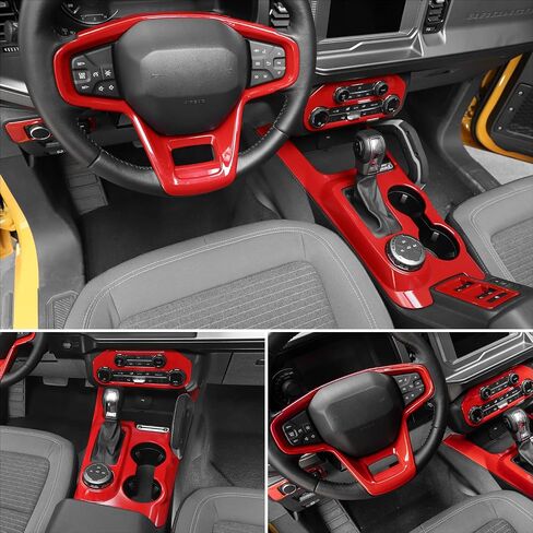 for Bronco 9PCS Interior Trim Kit, Gear Shift Panel Cover, Steering Wheel Trim, Inner Door Handle Trim Compatible with 2021-2024 Ford Bronco Carbon Fiber Interior Accessories 4-Door in Saudi Arabia