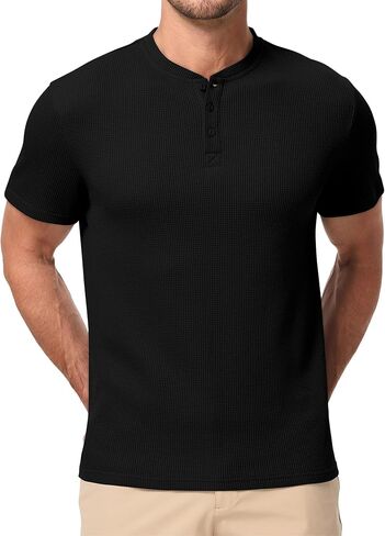 تي شيرت رجالي من JMIERR من Henley مصنوع من القطن برقبة دائرية تي شيرت رياضي للتمرين في صالة الألعاب الرياضية مع زر in Kuwait