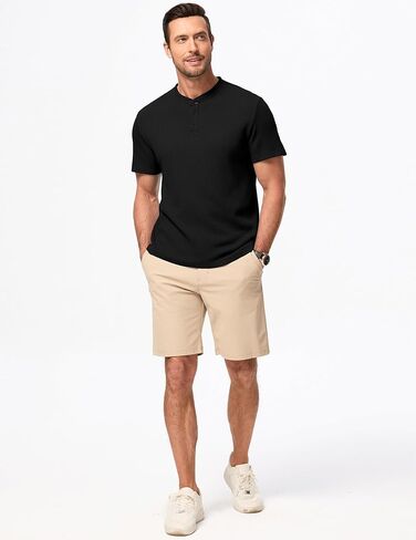 تي شيرت رجالي من JMIERR من Henley مصنوع من القطن برقبة دائرية تي شيرت رياضي للتمرين في صالة الألعاب الرياضية مع زر in Kuwait