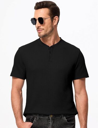 تي شيرت رجالي من JMIERR من Henley مصنوع من القطن برقبة دائرية تي شيرت رياضي للتمرين في صالة الألعاب الرياضية مع زر in Kuwait