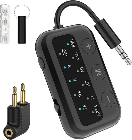 1Mii Bluetooth Airplane Adapter for up 2 AirPods or Headphones,AptX Adaptive/Low Latency/HD Audio,Plane Travel Essentials,Bluetooth Wireless Audio Transmitter Receiver for Airplane,TV,Car,PC,Gym in Saudi Arabia