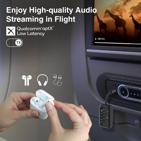 1Mii Bluetooth Airplane Adapter for up 2 AirPods or Headphones,AptX Adaptive/Low Latency/HD Audio,Plane Travel Essentials,Bluetooth Wireless Audio Transmitter Receiver for Airplane,TV,Car,PC,Gym in Saudi Arabia