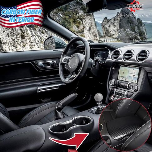 Carbon Fiber Center Console Cover Armrest Lid Cover for 2015-2024 Ford Mustang GT/Ecoboost/ S550/ S650/ Shelby GT350/GT350R/GT500 Interior Trim Car Accessories - Gloss Black in Saudi Arabia