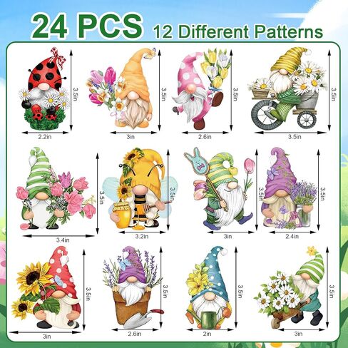 Spring Hanging Ornament Gnomes Flowers Wooden Hanging Decoration Colorful Floral Pendant with Hemp Rope for Home Party Wall Decor, 24 Pack in Saudi Arabia