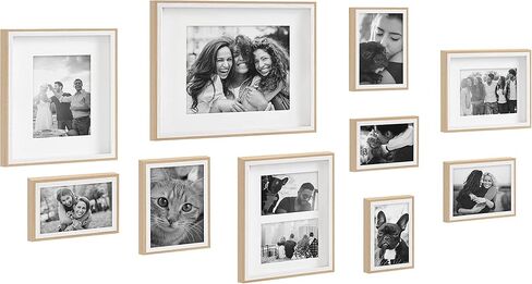 Kate and Laurel Gibson Modern Frame Set, Set of 10, White and Natural Wood, Decorative Photo Gallery Wall Frame Set with Multiple Sizes in Saudi Arabia