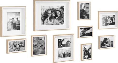 Kate and Laurel Gibson Modern Frame Set, Set of 10, White and Natural Wood, Decorative Photo Gallery Wall Frame Set with Multiple Sizes in Saudi Arabia