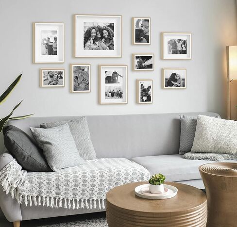Kate and Laurel Gibson Modern Frame Set, Set of 10, White and Natural Wood, Decorative Photo Gallery Wall Frame Set with Multiple Sizes in Saudi Arabia