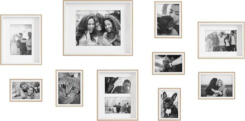 Kate and Laurel Gibson Modern Frame Set, Set of 10, White and Natural Wood, Decorative Photo Gallery Wall Frame Set with Multiple Sizes in Saudi Arabia