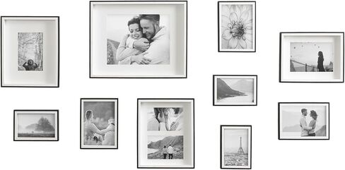 مجموعة إطارات حديثة من كيت ولوريل جيبسون، مجموعة مكونة من 10 قطع، خشب أبيض وطبيعي، مجموعة إطار جداري لمعرض الصور المزخرف بأحجام متعددة in Kuwait